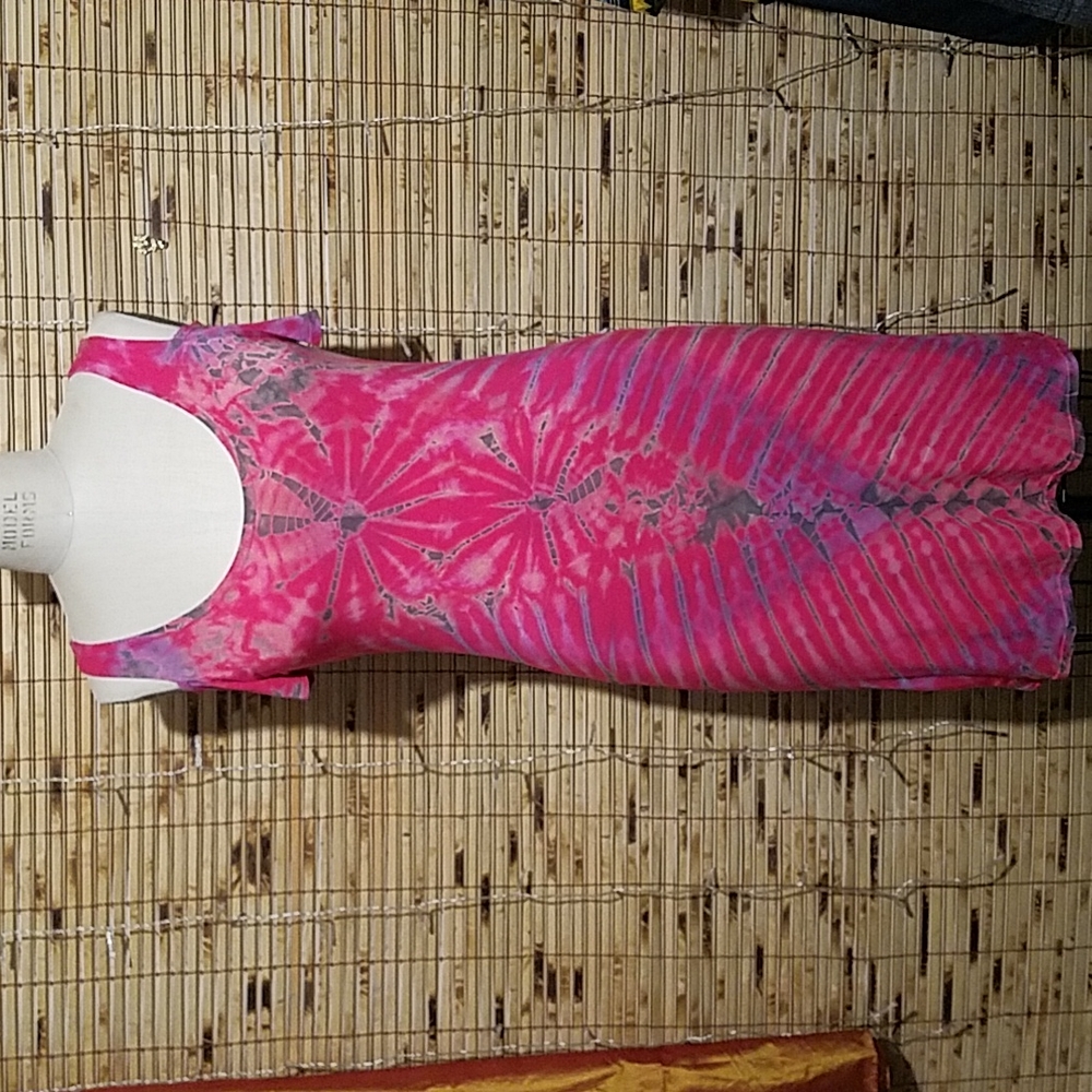 Gorgeous Hot Pink Tie Dye Cold Shoulder Short Sleeve Midi Dress